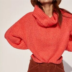 Anthropologie Pilcro Zamora Pink Cowl Neck Wool Alpaca Knit Oversized Sweater
